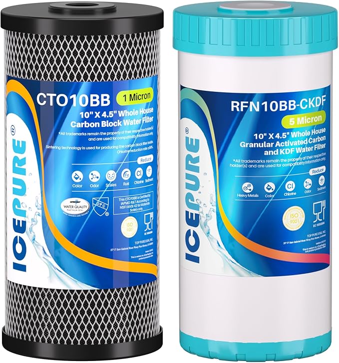 ICEPURE 5 Micron 10” x 4.5” Whole House Water Filter Cartridge - CTO and KDF/Resin for 2-Stage Carbon & Heavy Metal Filtration, Replacement for WFHDC8001, CB-BB-10, GE FXHTC, GXWH40L, GXWH35F, 1 Pack