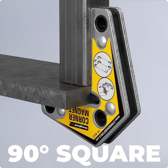 Magnetic Corner Squares, (Twin Pack), 12°, 90° & 60° Angle Setting, Max Pull Force: 30 lbs, Low Profile, 3-1/4 x 3-3/4 x 5/8″, MST327, Strong Hand Tools, Yellow, 3.25-Inch x 3.75-Inch