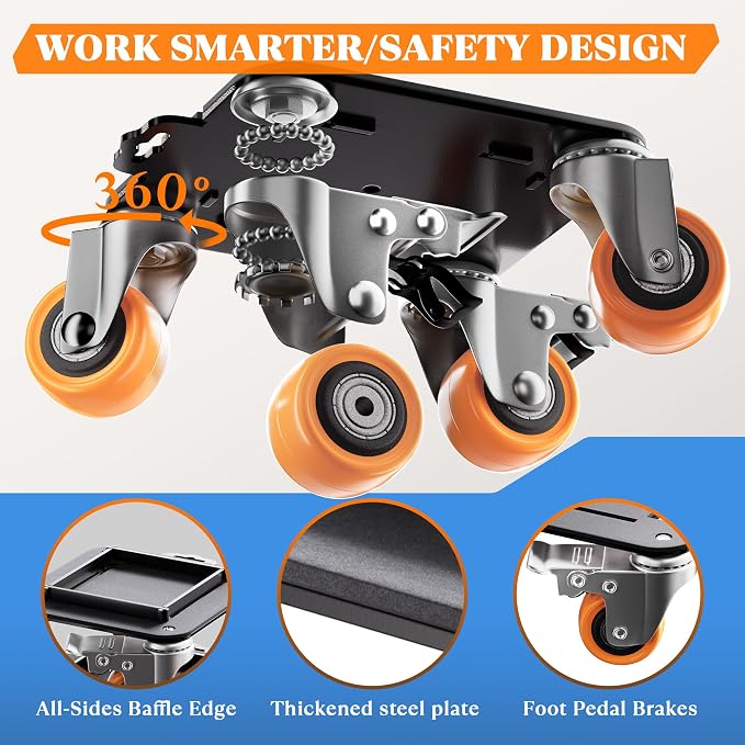 Furniture Movers with Wheels, Upgraded Guardrails for No Slips, Heavy Duty Furniture Dolly, Furniture Sliders with Wheels, Furniture Lifter Tool Included (Orange, 6.3" × 6.3" Pro Max)