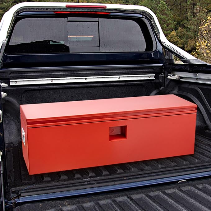 GarveeTech Truck Bed Tool Box Heavy Duty Steel Toolbox with Hydraulic-Assisted Lid, Drill-Proof Lock & Weatherproof Seal, Universal Mount for Pickup, Truck Bed, RV, Trailer