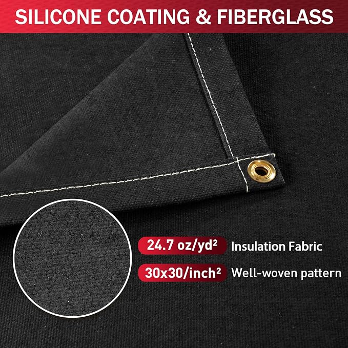 Silicone Coated Welding Blanket 4x6 ft - Heavy Duty Heat Resistant Fabric, 1022 °F Fire Resistant Blankets, High Temp Insulation Blanket for Industrial, Smoker, Camping, Grill