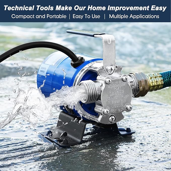 TecHome Water Pump, 115V 1/10HP 330GPH Water Transfer Utility Pump, With ON/OFF Switch And Suction Hose Kit.