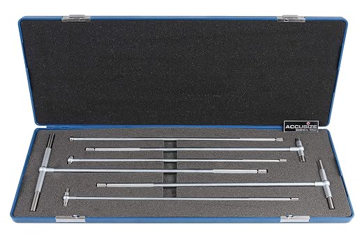 Accusize 12" Long Reach Telescoping Gage Set 5/16 in-6 in, 6 Pc, 3602-5012 | Satin Chrome Finish, Self-Centering Double-Action, Hardened Tool Steel Contacts, Plastic Case,