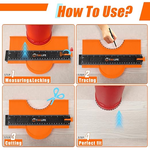 TOOLIFE Contour Gauge 10 Inch with Lock, Connectable Super Gauge Profile Tool, Dual Scale Shape Duplicator and Outline Measuring Tool for Tile, Flooring, Trim and Woodworking