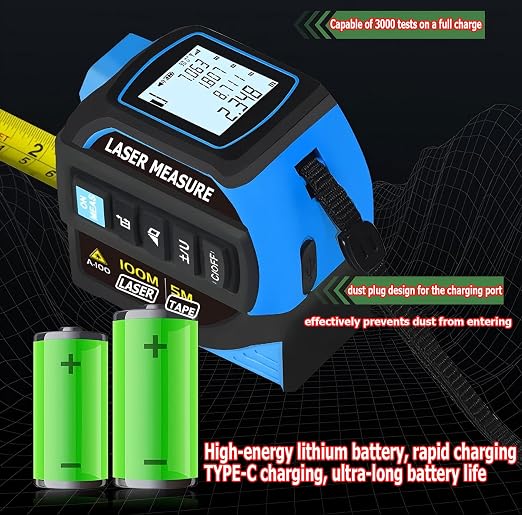 Tape Measure 4-in-1 Laser Digital Measuring Tape & 40m/131ft Laser Distance Meter & with 16ft/5m & Crosshair Markings & Dual-axis Electronic Level,Display On Backlit LCD Screen