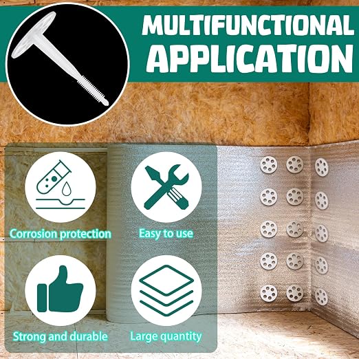 Wonderjune 250 Pcs 4" Plastic Insulation Masonry Fasteners 2.4" Washers Heavy Duty Plastic Concrete Anchors Pins Rigid Foam Board Insulation Fasteners for Concrete, Brick, Masonry Walls