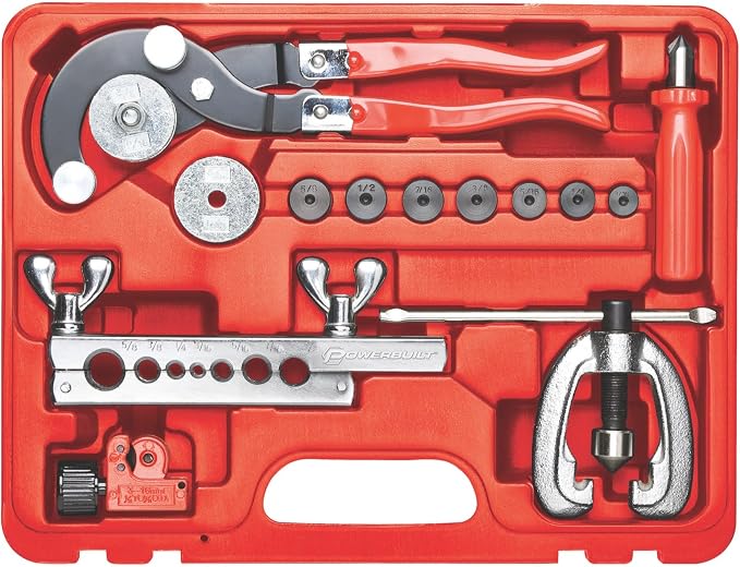 Powerbuilt 14 Piece Master Tubing Service Kit, Cutting, Bending, Flaring Metal Tubes, HVAC, Car Repair, Plumbing, Electrical Tool Set - 948006