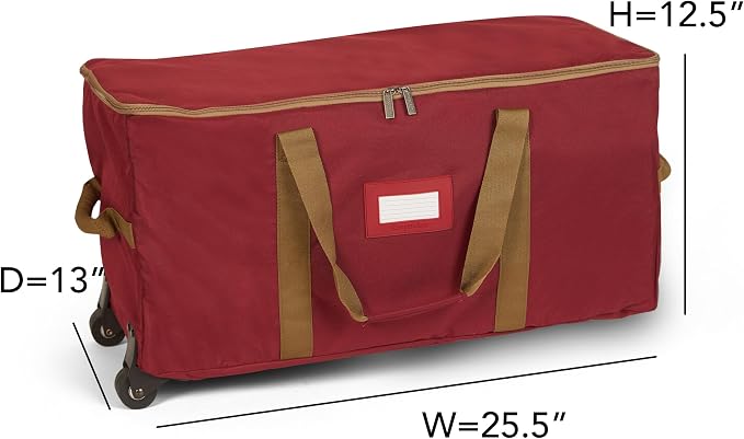 Covermates Keepsakes Rolling Treasurekeeper Storage Bag – Heavy-Duty Polyester with Dual Wheels & Handles – Protects Holiday Decorations with ID Window & Dual Zipper Access, Red