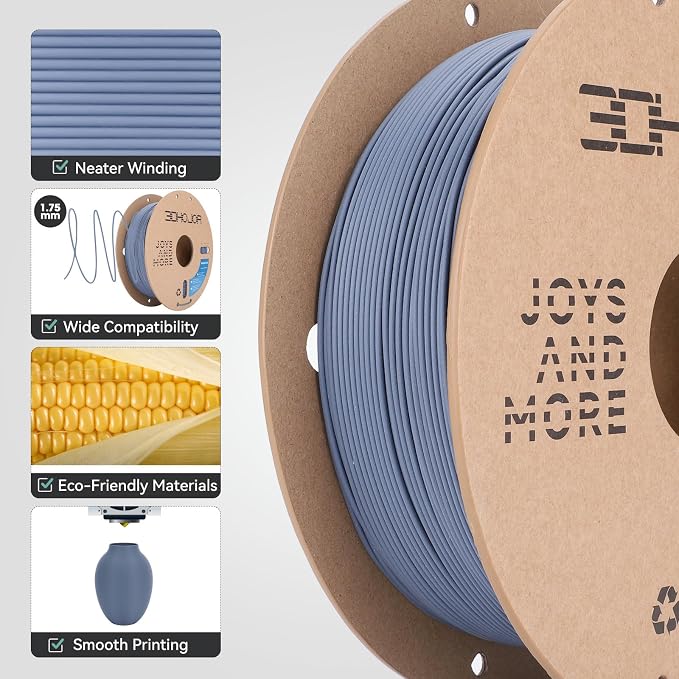3DHoJor Matte PLA Filament 1.75mm, 1kg, Grey, 1.75mm Diameter, 2.2lbs Display Weight