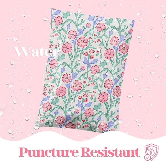 6x9 Designer Poly Mailer 100 Pack Heavy Duty Waterproof Self Seal Shipping Bags for Small Business Large Mailing Envelopes Bulk Tear Resistant Packaging Garden Party Spring Flowers