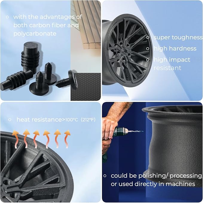 Carbon Fiber Filament, PRILINE Carbon Fiber Polycarbonate 3D Printer Filament 1.75mm, High Strength Carbon Fiber 3D Printing Filament 1kg Spool, Black