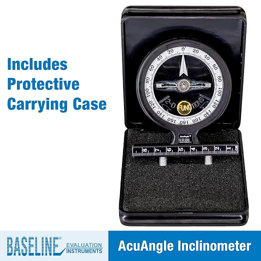 Baseline - W54668 AcuAngle Inclinometer with Adjustable-Feet for Precision Measurement, Testing and Evaluation of Range of Motion of Neck, Hip, Spine, Elbow, Knee, Shoulder, Ankle, Wrist and MCP Joint