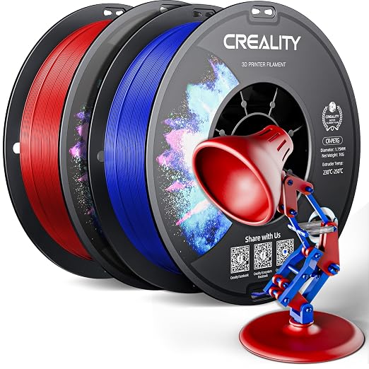Official Creality PETG 3D Printer Filament 1.75mm 2KG (4.4lbs), High Precision, Strong Toughness, Odorless, Better Flow, Moistureproof 3D Printing CR PETG Filament, Red+Blue