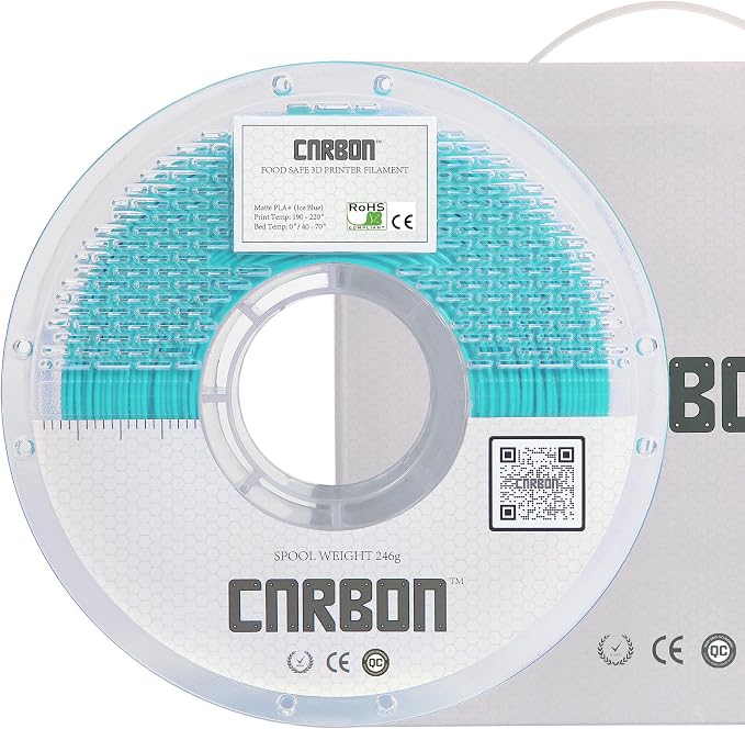 Certified Food Grade PLA+ 3D Printer Filament - CARBON by Comfy Materials - Lab Tested FDA Compliant Food Safe, 1.75mm, 1kg, Accuracy: +/- 0.02 (Matte Ice Blue)