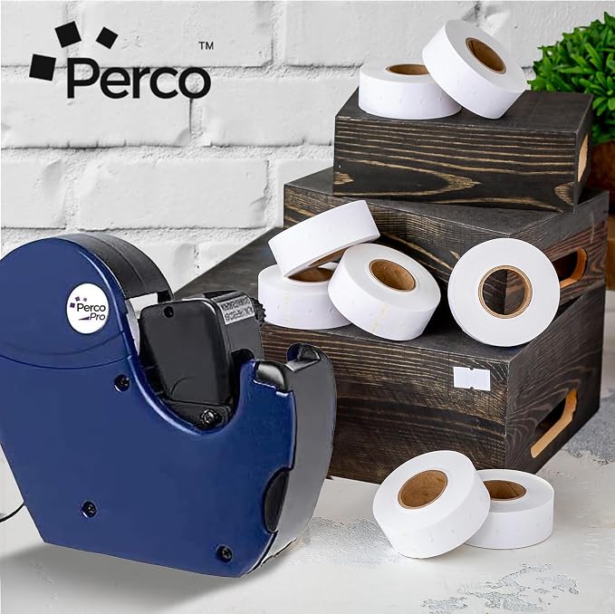 Perco 2 Line White Labels - 24,000 Blank Price and Date Gun Labels for Perco 2 Line Price and Date Guns - 32 Rolls, 4 Sleeves - Made in USA