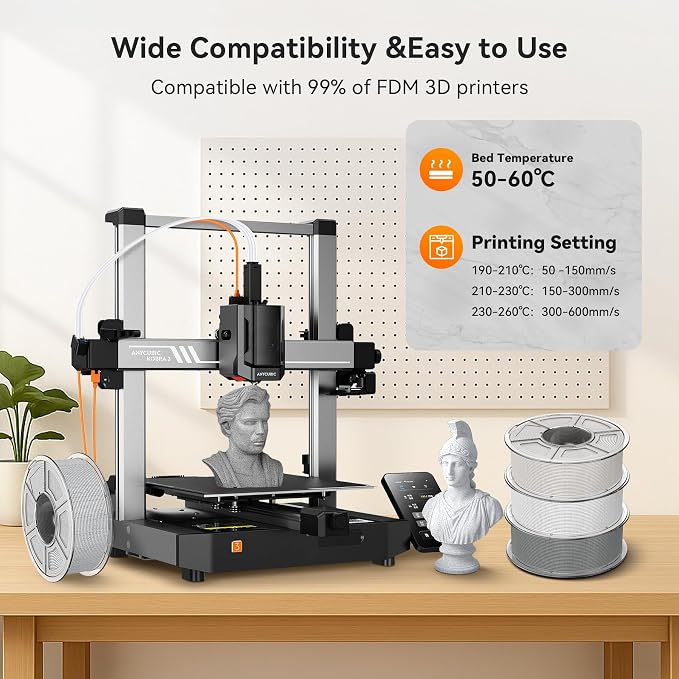 TECBEARS Rapid Marble PLA Filament, PLA 3D Printer Filament for 600mm/s High-Speed Printing, Natural Rock-Like Texture, Fits Most FDM Printers，Marble White