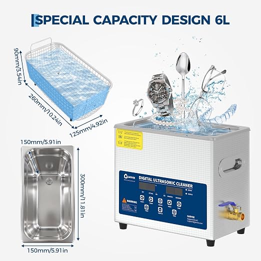 6L Heated Ultrasonic Cleaner – Professional Digital Timer & Stainless Steel Tank, Heavy-Duty Cleaning Machine for Auto Parts, Jewelry, Glasses & Industrial Components | Heated Ultrasonic Cleaner,Professional Digital Timer&Stainless Steel Tank