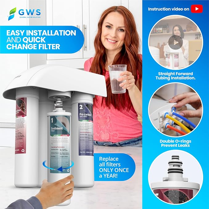 ProQ2 Alkaline Reverse Osmosis Filter Replacement Set for PROQ2, 5-Stage RO Water Filters for Under Sink Alkaline Water Filtration System, Quick-Change Filter Replacement Cartridge 5PC