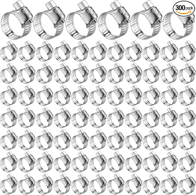 Shimeyao 300 Pcs Hose Clamp Assortment Kit 1/2'' - 3/4'' (13-19Mm) 304 Stainless Steel Hose Clamps Bulk Worm Gear Fuel Line Clip for Automotive Plumbing Intercooler Tube Pipe Radiator