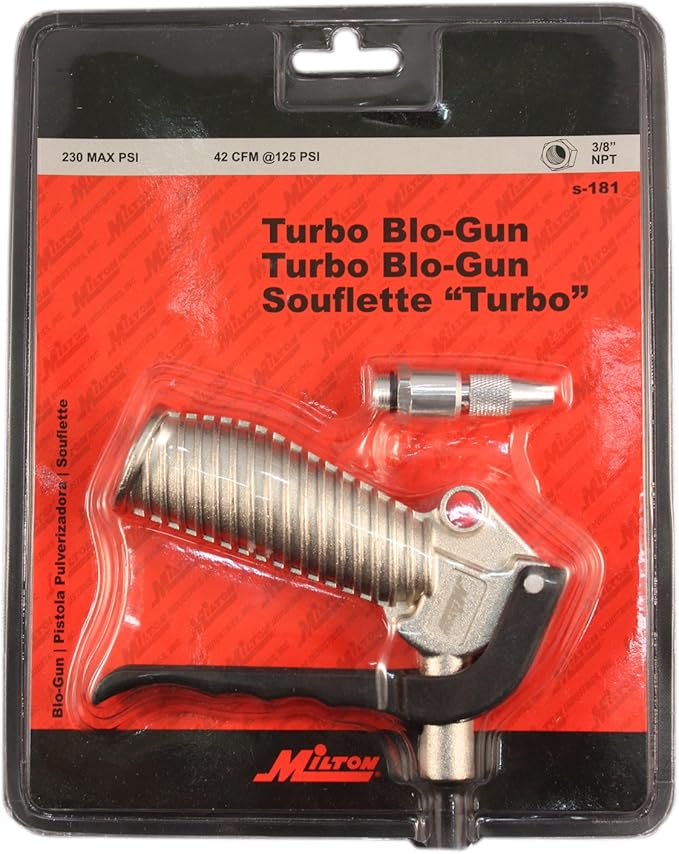 Milton S-181 Turbo Pistol Grip Blow Gun - Adjustable Nozzle - 42 CFM - 230 Max PSI