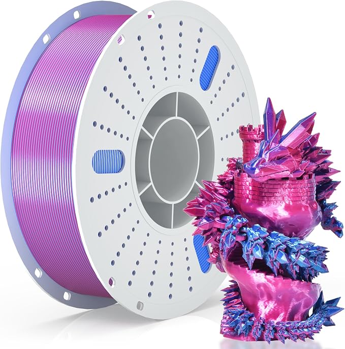 PINBALL Silk PLA 3D Printer Filament 1.75mm Shiny Silk Dual Color Filament 3D Printing PLA Filament Dimensional Accuracy +/- 0.02mm 1 KG Silk Dual Color Blue-Red
