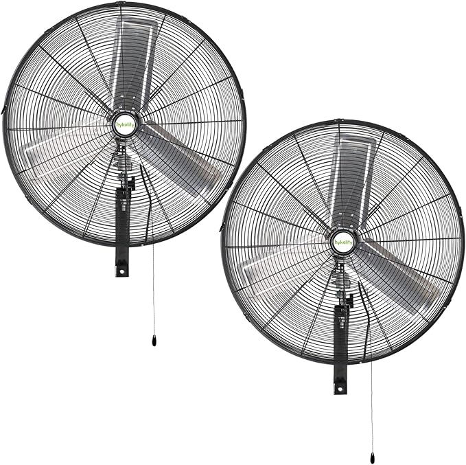hykolity 30 inch High Velocity Industrial Wall Fan, 9500 CFM 3-Speed Wall Mount Oscillating Fan, Heavy Duty Shop fan for Garage, Warehouse, Workshops, Commercial and Factory, UL Listed, 2 Pack
