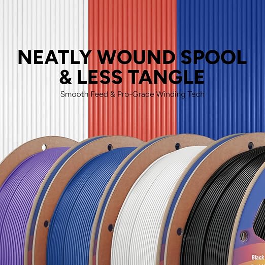 OVERTURE 4KG Bundle High Speed PLA Filament 1.75mm, Neatly Wound 3D Printer Filament 4 Pack 1kg Spool (2.2lbs) Rapid PLA, Fit Most FDM 3D Printers (Black+White+Blue+Purple)