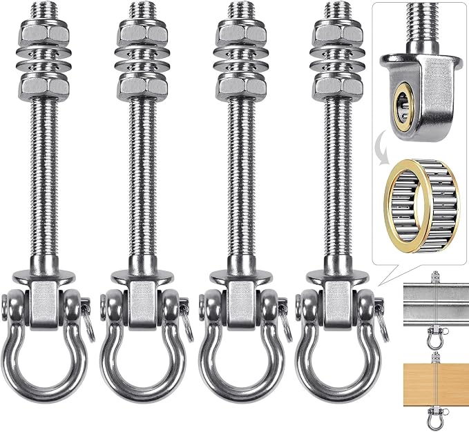 4Pcs Heavy Duty Swing Hangers with Bearings Swing Hooks for Wood & Metal Beams Stainless Steel Swing Hardware Bolts for Hanging Hammocks Chair, Yoga Swings, Porch Swing 5" X M2/5", 1500LB Capacity