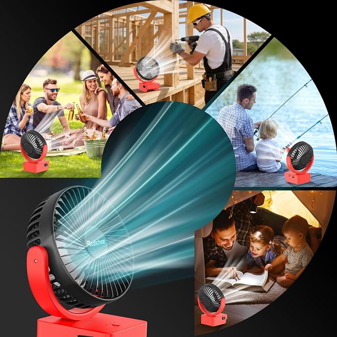 Rozlchar Portable Cordless Fan Compatible for Milwaukee 18V Battery, 3‑Speed Jobsite Fan with USB A/C Fast Charging (5V/2A) & 360° Vertical Rotation for Camping, Workshop, Construction(Tool Only)