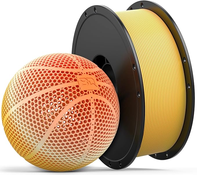 BIQU PLA-HR Flexible 3D Printer Filament Specifically for Printing Airless Basketballs, 1.75mm 1KG Spool (2.2lbs), Triple Color Filament for Most FDM 3D Printer, Yellow-Orange-White