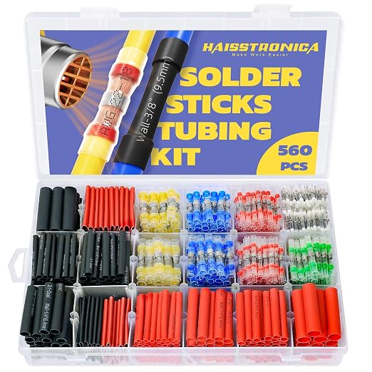 haisstronica 560PCS Solder Seal Wire Connectors with Heat Shrink Tubing Kit - Solder Sticks Wire Terminals Waterproof Electrical Connectors and 3:1 Shrinking Tube for Marine,Automotive,Wiring Projects
