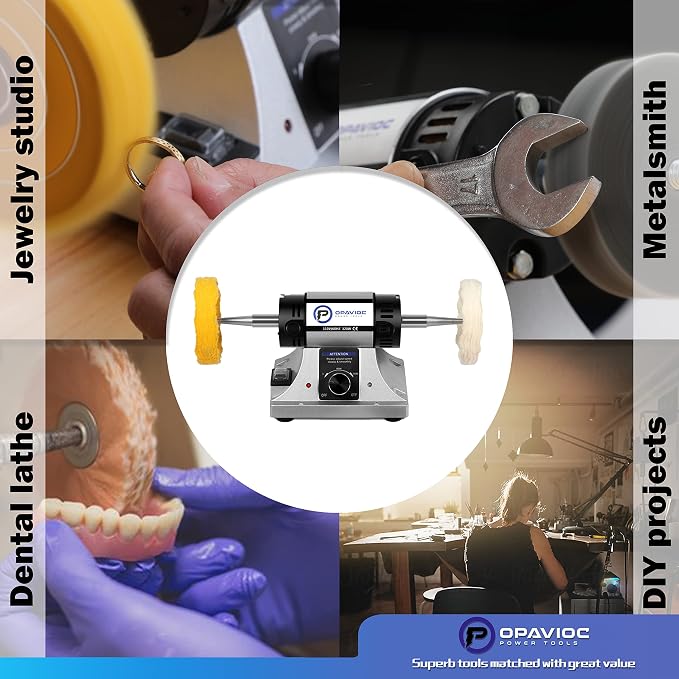 Jewelry Polisher - Adjustable Variable Speed Bench Grinder Polishing & Buffing Machine, Dental Buffer & Lathe - Includes 2 Cloth Wheels, 2 Abrasive Fiber Wheels, Safefy Glass, Polish Compound