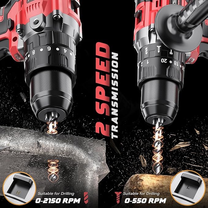 DIYtoolifz Cordless Drill Set Compatible with Milwaukee 18V Battery (Tool Only) 20+3 Torque Setting Power Drill Driver Set, 1/2 Inch Keyless Chuck Brushless Compact Driver Drill Kit Tool