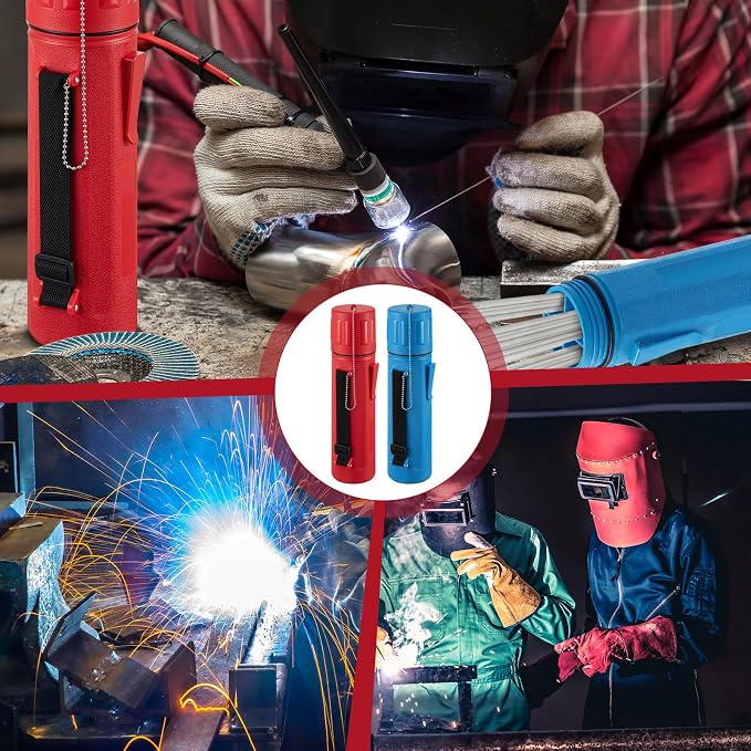 Zonon 4 Pcs Welding Rod Storage Tube 3" x 14" Welding Rod Holder Electrode Storage Container Airproof Waterproof with Adjustable Shoulder Strap, Compartment and Cover for Canister(Red and Blue)