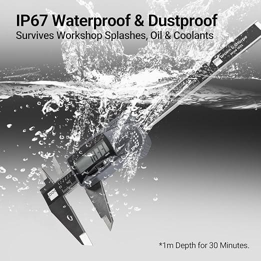 Brown & Sharpe 6" Digital Caliper, IP67 Stainless Steel, Large LCD Display, Locking Screw, ABS/DIFF Measurement, Inch & Millimeter Conversion, High-Contrast Readings