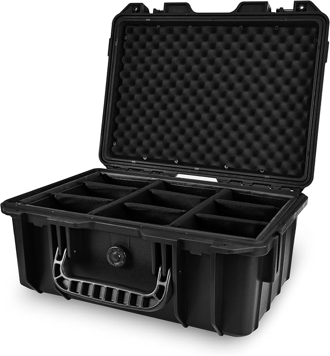 Camera Lens Storage Case 15 Inches,Heavy Duty Waterproof Camera Protective Hard Case, Camera Collection Holder Box, 9pcs Adjustable Shockproof Dividers (Black)