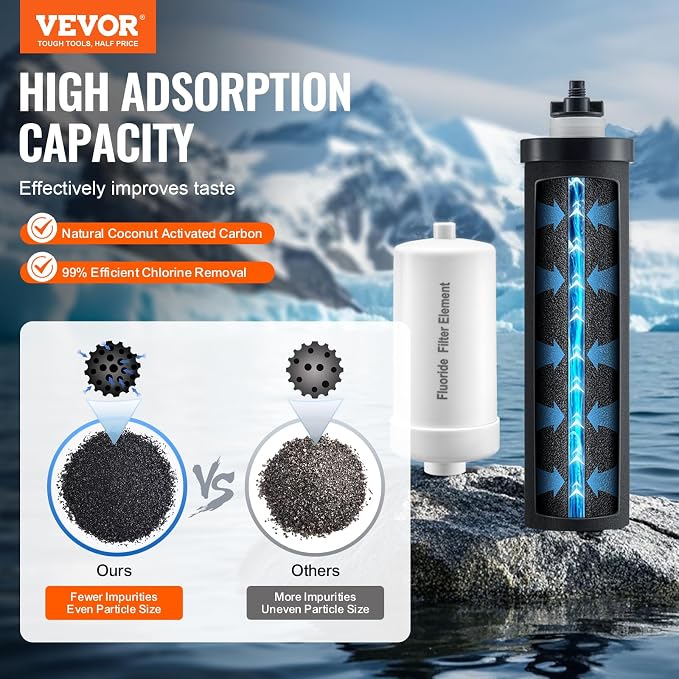 VEVOR Water Filters Replacement, Purification Elements, Replacement Filters, Gravity Water Filter System, Compatible with Most Brands, Pack of 4 (2 Activated Carbon Filter + 2 Defluorination Filter)