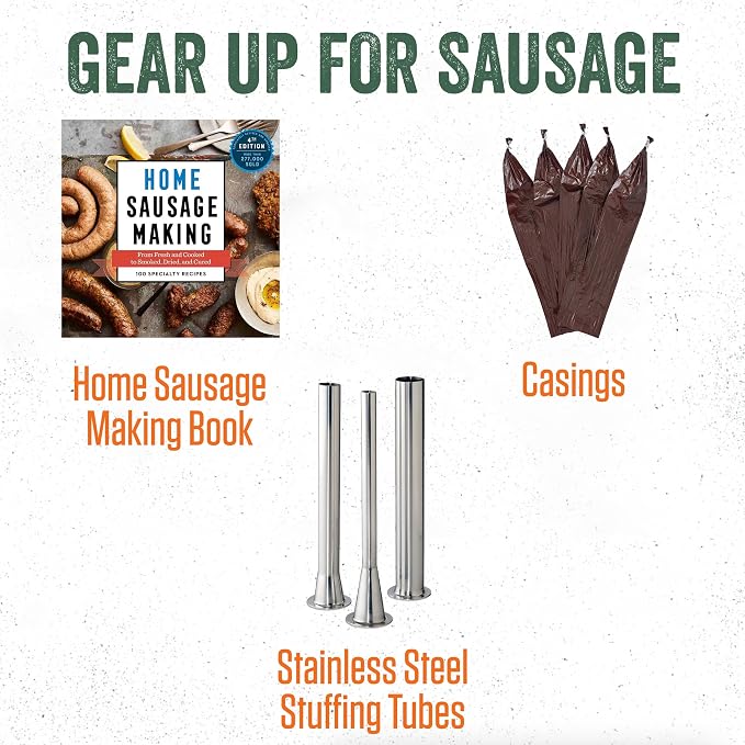 LEM Products MightyBite 5 lb Sausage Stuffer, Professional Design, Stainless Steel, Includes Clamps & Stuffing Tubes, Removable Cylinder, Air-Release Piston, Meat Stuffer Machine for Home Use