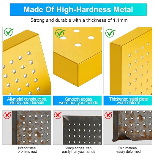 Metal Peg Board Panels 4 Pack, 24" x 12", Black, Yellow | Heavy Duty Rust-Proof Wall Board Panels, Sturdy Steel Storage Pegboard for Garage, Workshop & Craft Room Organizer