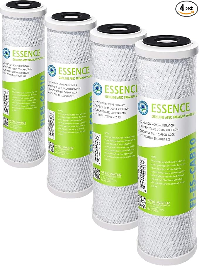 APEC Water Systems 10” Carbon Block Water Filter For Reverse Osmosis System, 10” x 2.5”, 10 Micron (FI-ES-CAB10) (Pack of 4)