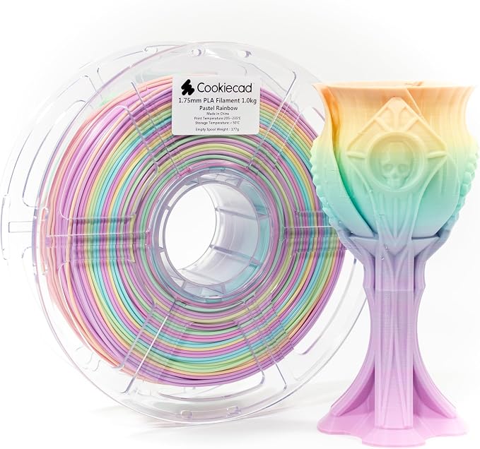 Cookiecad PLA Filament 1.75mm 1kg Rainbow Multicolor 3D Printer Filament - Pastel Rainbow PLA