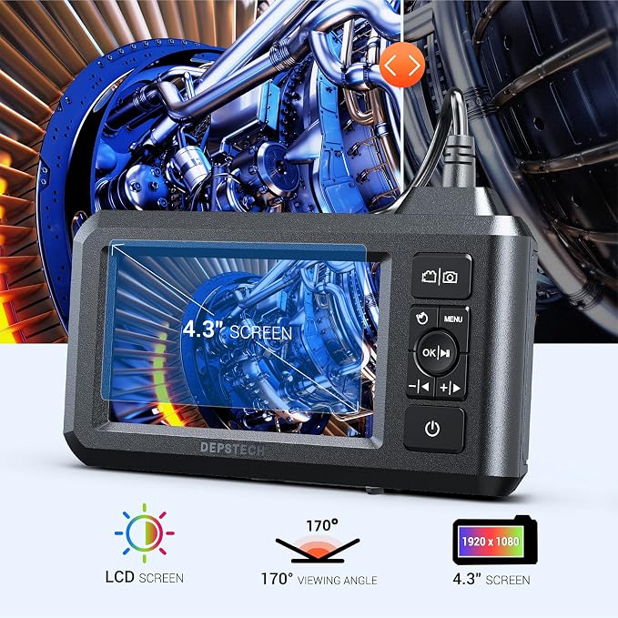DEPSTECH Dual Lens Borescope Camera with Light, Two-Way Articulating 5" IPS Dual View Endoscope with 0.33in Slim Probe, Dual Lens Industrial Endoscope, 1080P Digital Borescope Inspection Camera