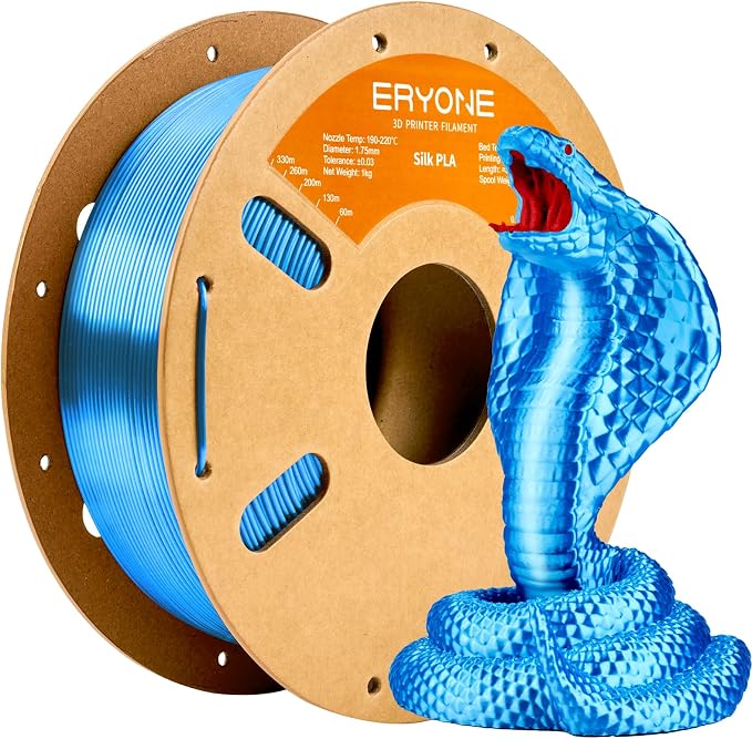 ERYONE Silk PLA Filament for 3D Printer 1.75mm +/- 0.03mm, Shiny Filament 1kg (2.1lbs)/Spool, Silk Blue