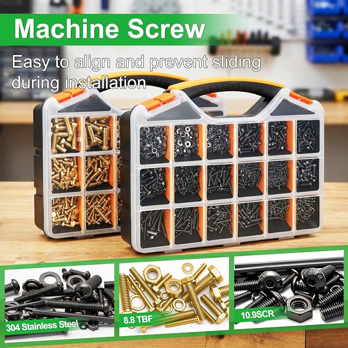 Twidec/3667PCS Hardware Assortment Kit,Metric Phillips Pan Head Bolts,Grade 8.8 Metric Hex Bolt Set and Grade 10.9 Button Head Hexs Socket Cap Screws Metric Screw with Matching Nut Washer Assortment