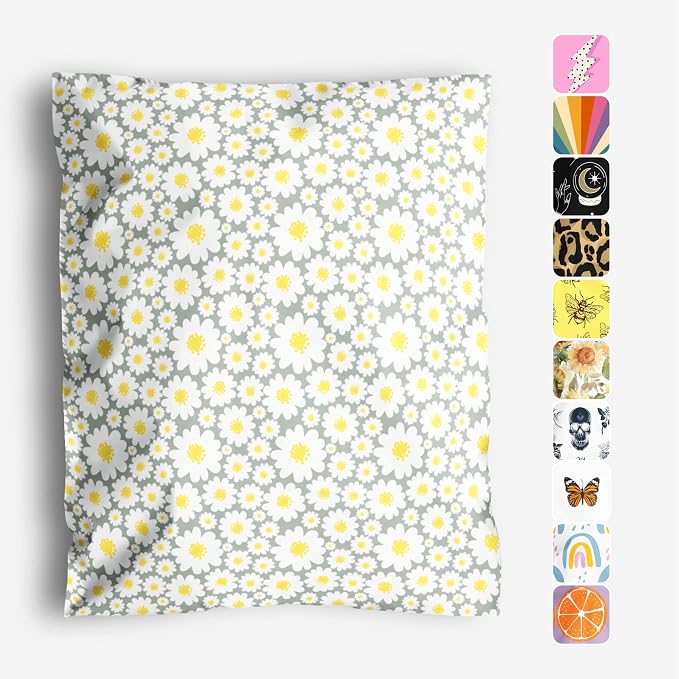 10x13 Poly Mailers – Daisy Floral – Waterproof, Tear-Resistant Shipping Bags with Adhesive Seal – 100 Pack – Package Mint