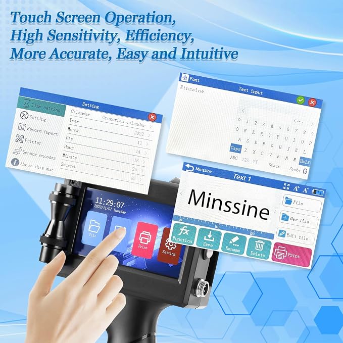Handheld Inkjet Printer, MS-C10 Portable Handheld Printer Gun with Fast-Drying Solvent Cartridge for QRCode Barcode Production Date Time Logo Batch Number on Any Surface(0.5 Inch Nozzle)
