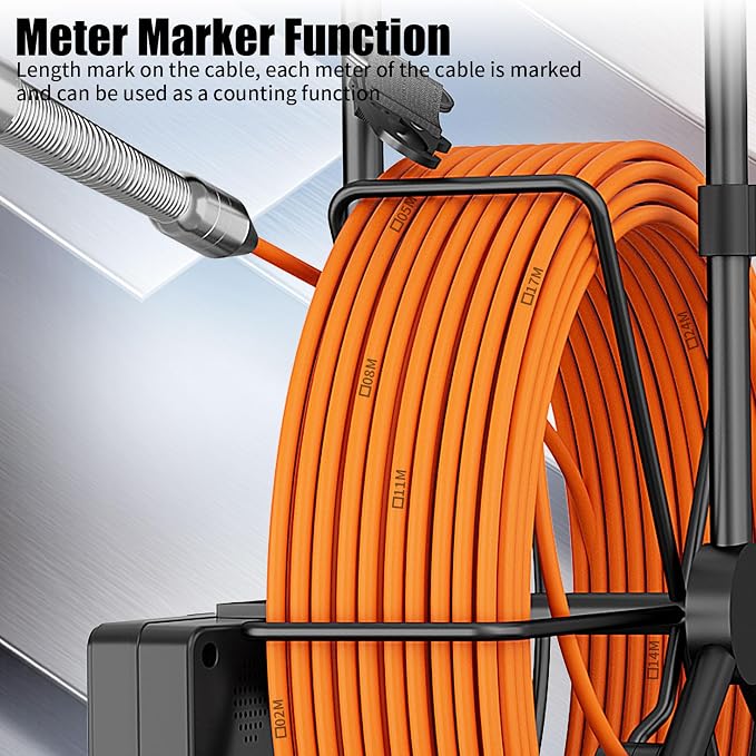 Sewer Camera, 100 ft/30 m, 4.3" Pipe Drain Inspection Camera with DVR Function and 12 Pcs LED Lights, IP68 Waterproof 23 mm Industrial Endoscope, Meter Marker, Included 32GB Card