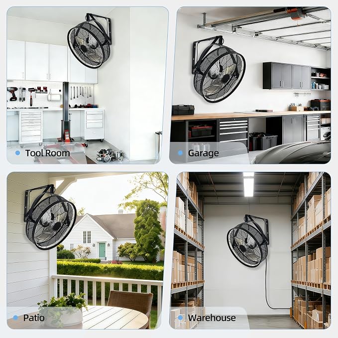 AHAWILL 20" Wall Mounted Fan with Lights, 360° Adjustable Tilt,Garage Wall Mount Fan with Remote&APP, Plug in Wall Fan,6-Speed&Reversible Gazebo Fan,3CCT Dimmable&Timer for Toolroom,Patio,Warehouse