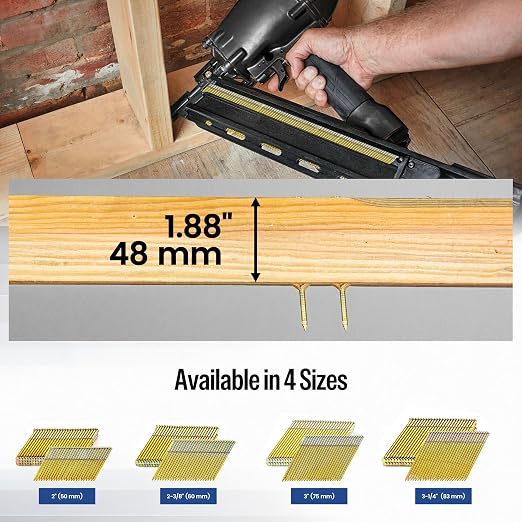 meite 28 Degree Framing Nails 3-1/4"x.131 Galvanzied Wire Weld 2,000PCS | Offset Full Round Head Smooth Shank, Rust-proof, Fits Pneumatic Cordless Framing Nailers Gun, Structural Framing Subflooring