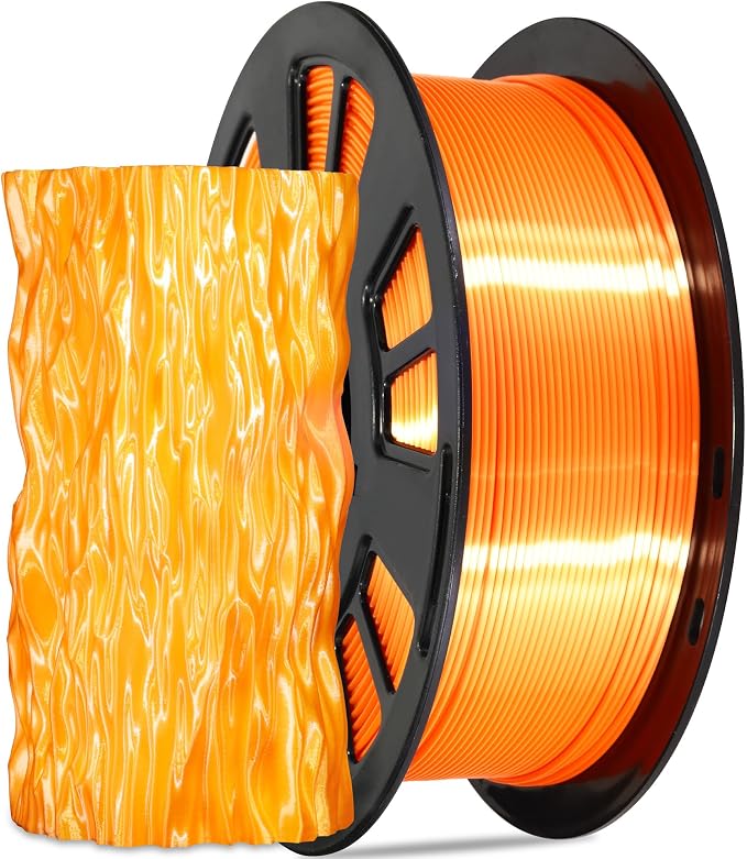Silk Orange PLA Satin Shiny 3D Printer Filament, 1.75mm Diameter 1kg Spool 2.2lbs for FDM 3D Printers